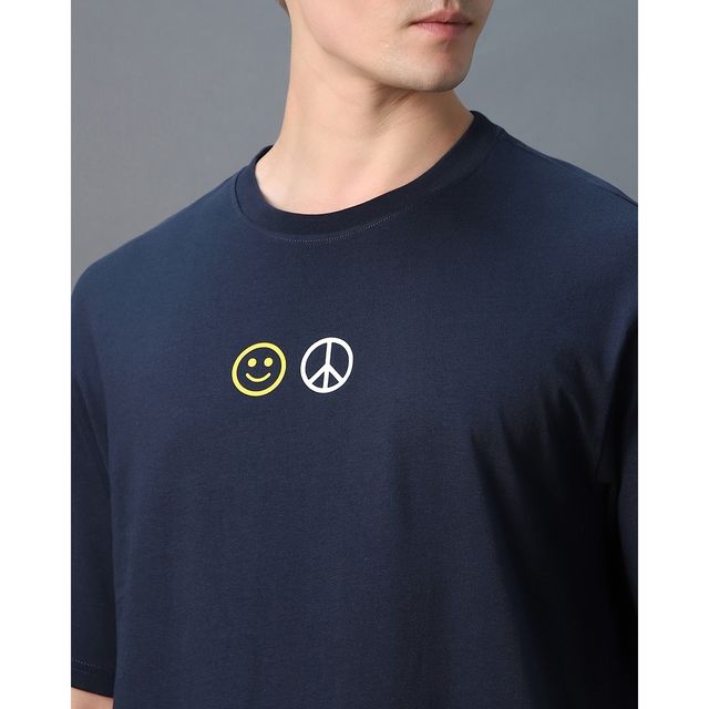 Bewakoof Men's Peace Not War Graphic Printed Oversized T-shirt | Blue | M