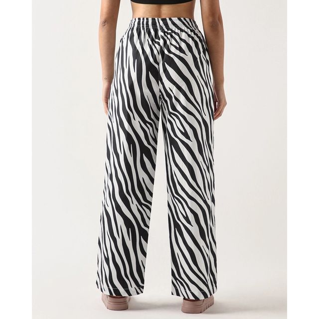 Bewakoof Women's All Over Printed Wide Leg Pyjamas | White & Black - S