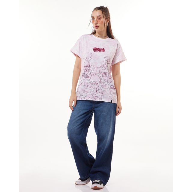 Bewakoof Women's Naruto Graphic Printed Boyfriend T-shirt | White & Pink - S