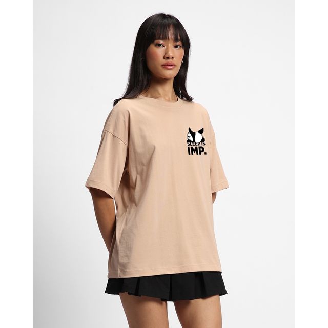 Bewakoof Women's Time To Get Shit Done Graphic Printed Oversized T-shirt | Brown | S