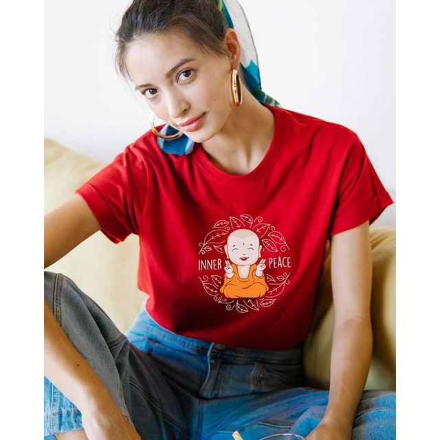 Bewakoof Women's Inner Peace Graphic Printed Boyfriend T-shirt | Red - XL