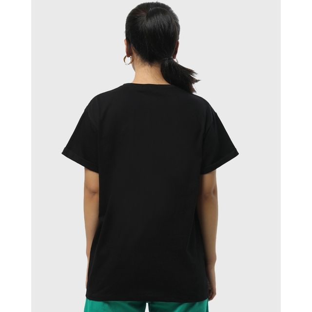 Bewakoof Women's Vibes Graphic Printed Boyfriend T-shirt | Black - M
