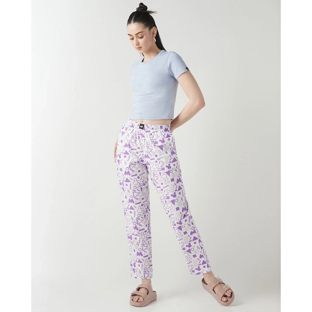 Bewakoof Official Disney Merchandise Women's All Over Printed Pyjamas | White - L