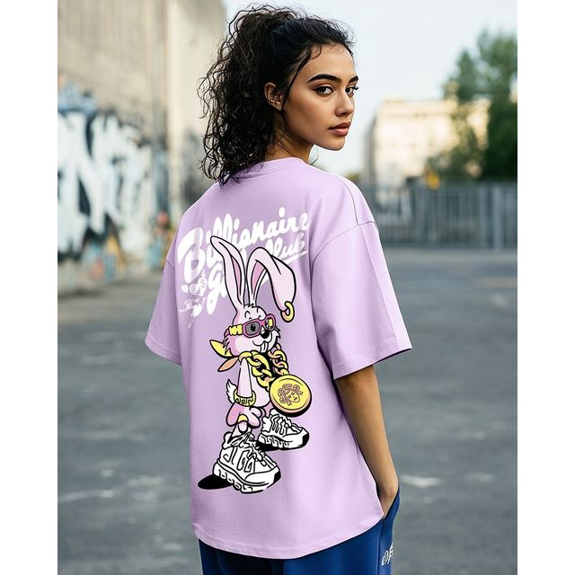 Bewakoof Women's Billionaire Girls Club Graphic Printed Oversized T-shirt | Purple - M