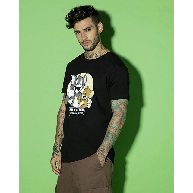 Bewakoof Official Tom & Jerry Men's (TJL) Graphic Printed T-shirt | Black - L