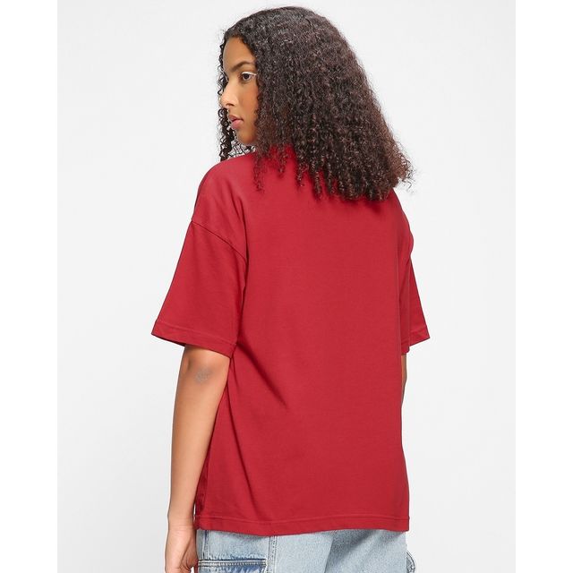 Bewakoof Women's Being Cute Is My Superpower Graphic Printed Oversized T-shirt | Red - M