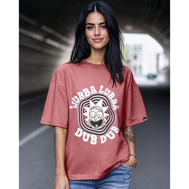 Bewakoof Official Rick & Morty Women's Graphic Printed Oversized T-Shirt | Purple | L