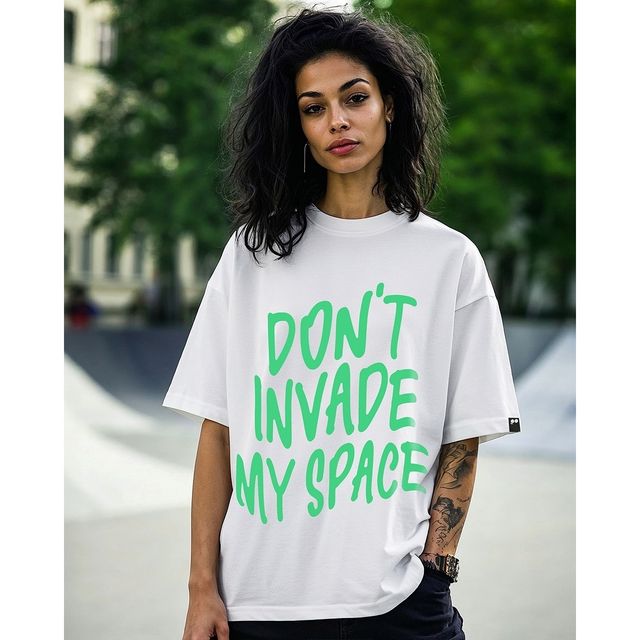Bewakoof Women's Don't Invade Graphic Printed Oversized T-shirt | White - XL