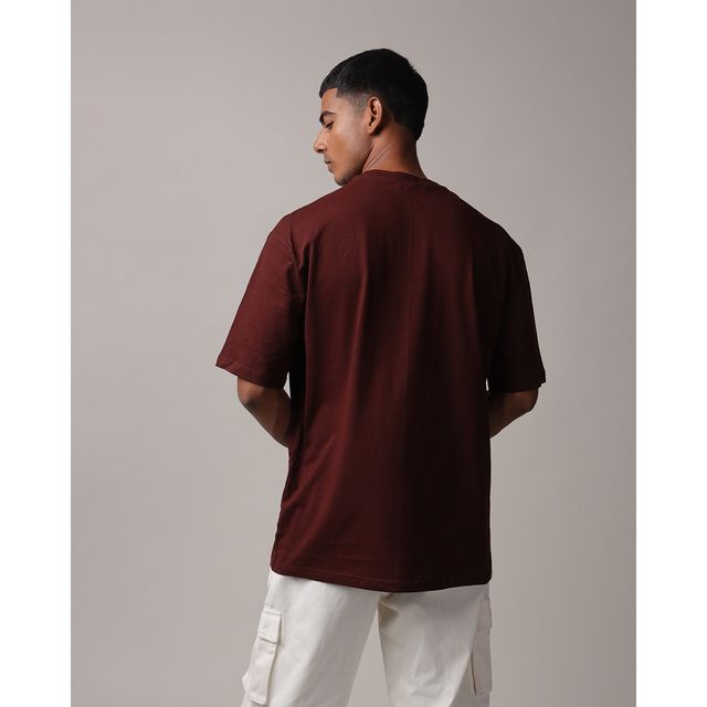 Mad Over Print Men's Solid Oversized T-shirt | Brown - M
