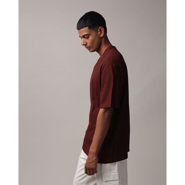 Mad Over Print Men's Solid Oversized T-shirt | Brown - M