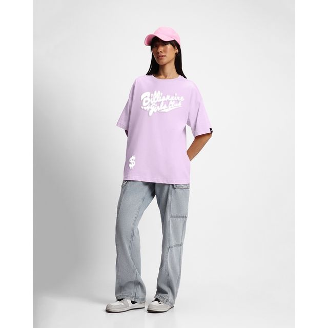 Bewakoof Women's Billionaire Girls Club Graphic Printed Oversized T-shirt | Purple - M