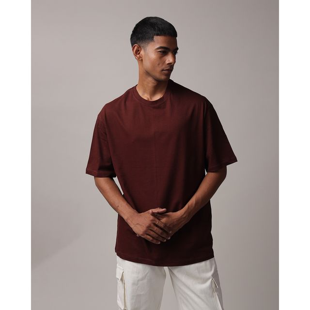 Mad Over Print Men's Solid Oversized T-shirt | Brown - M