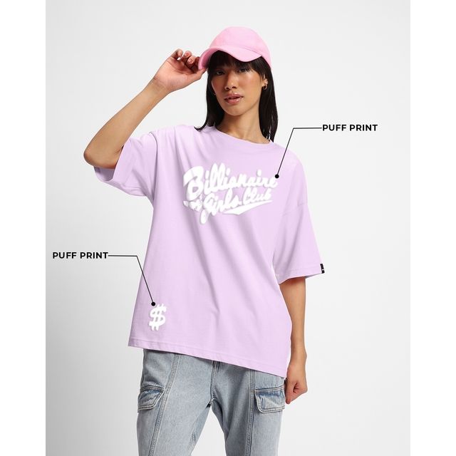 Bewakoof Women's Billionaire Girls Club Graphic Printed Oversized T-shirt | Purple - M