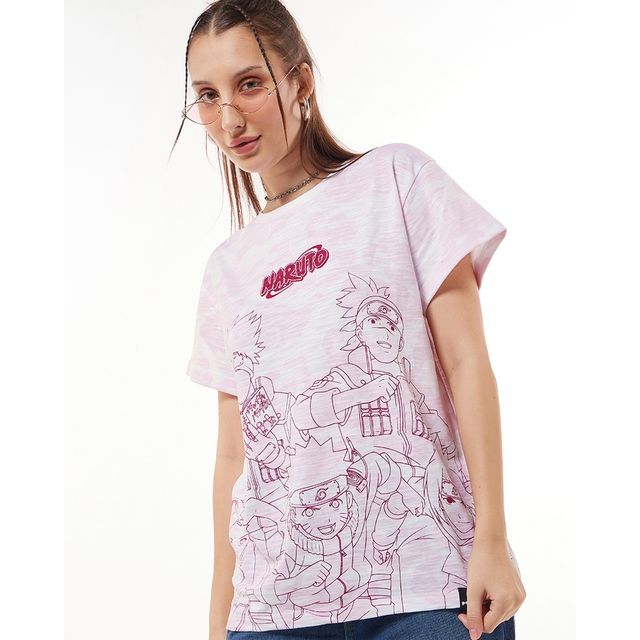 Bewakoof Women's Naruto Graphic Printed Boyfriend T-shirt | White & Pink - S