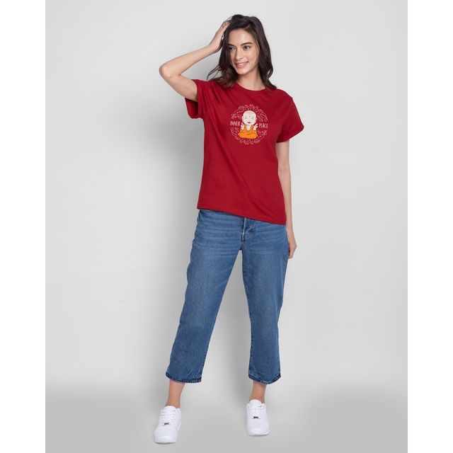 Bewakoof Women's Inner Peace Graphic Printed Boyfriend T-shirt | Red - XL