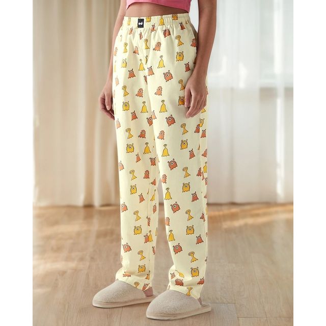 Bewakoof Women's All Over Printed Pyjamas | Yellow - XL