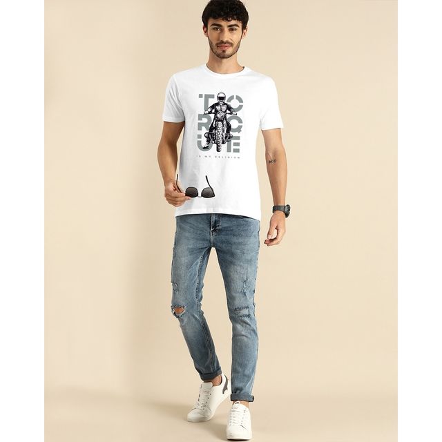 Bewakoof Men's Torque Graphic Printed T-shirt | White | M