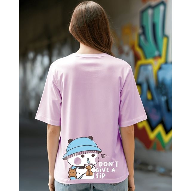 Bewakoof Women's I Don't Give A Sip Graphic Printed Oversized T-shirt | Purple - L