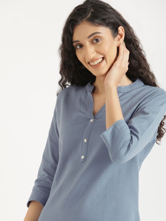 Saadaa Women Short Airy Linen Kurta | English Blue | S