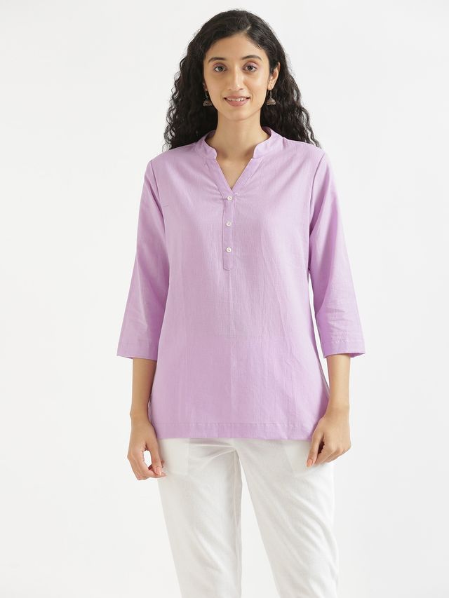 Saadaa Women's Short Airy Linen Kurta | Lilac - M