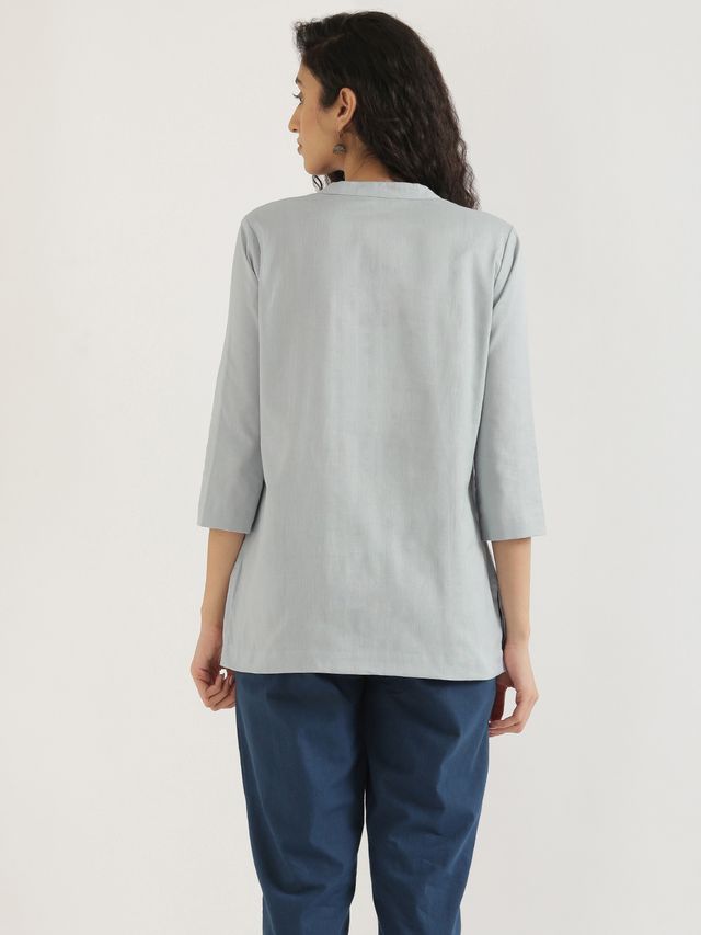 Saadaa Women's Short Airy Linen Kurta | Sky Blue - XL