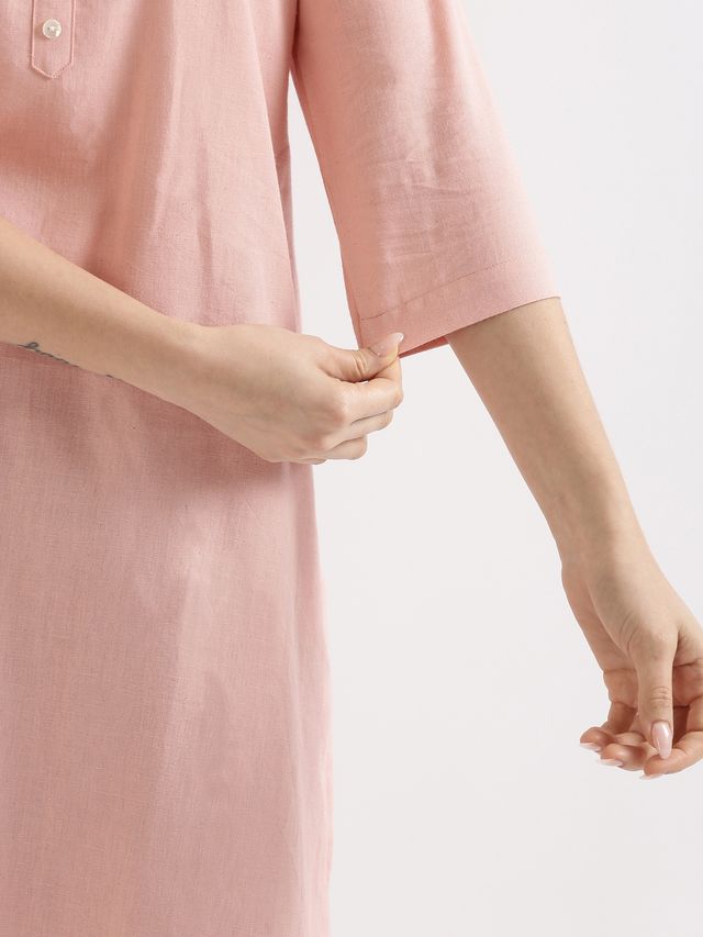 Saadaa Women's Long Airy Linen Kurta | Salmon Pink - S