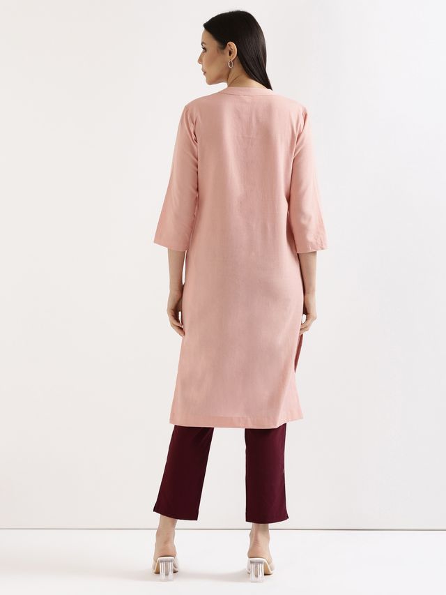 Saadaa Women's Long Airy Linen Kurta | Salmon Pink - S