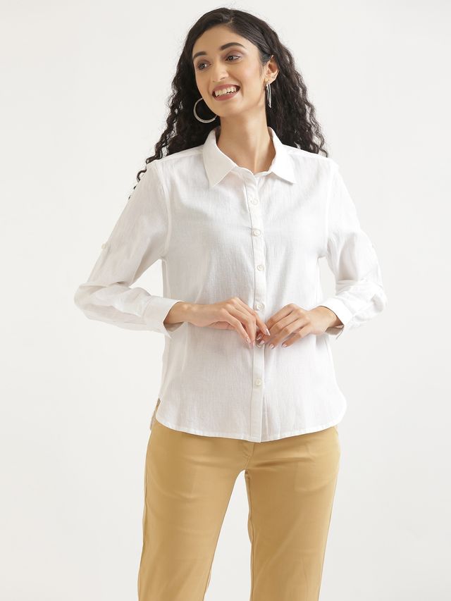 Saadaa Airy Solid Linen Women's Shirt | White | M