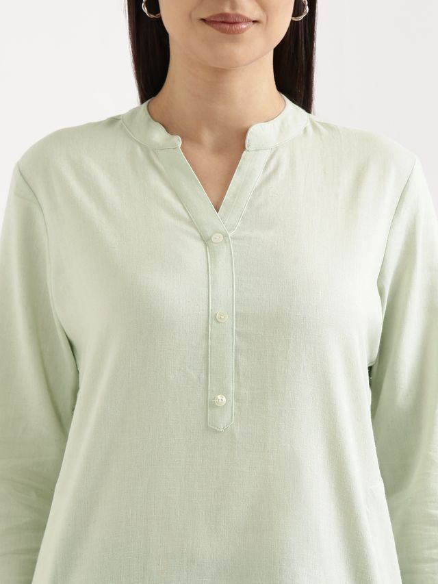 Saadaa Women's Long Airy Linen Kurta | Mint Green - XL
