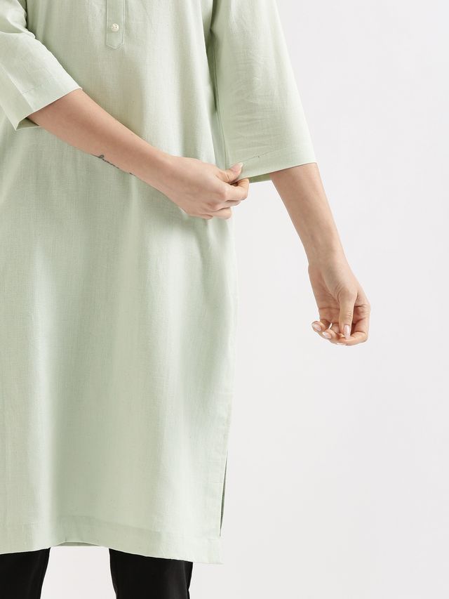 Saadaa Women's Long Airy Linen Kurta | Mint Green - XL