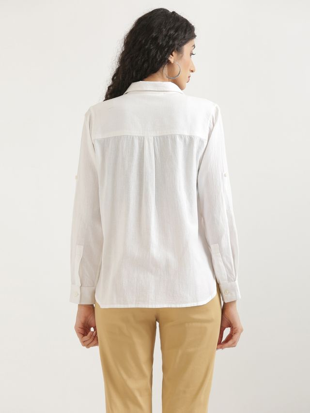 Saadaa Airy Solid Linen Women's Shirt | White | M