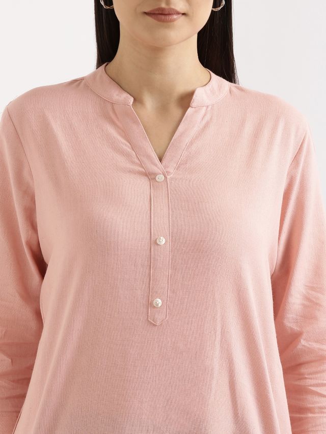 Saadaa Women's Long Airy Linen Kurta | Salmon Pink - S