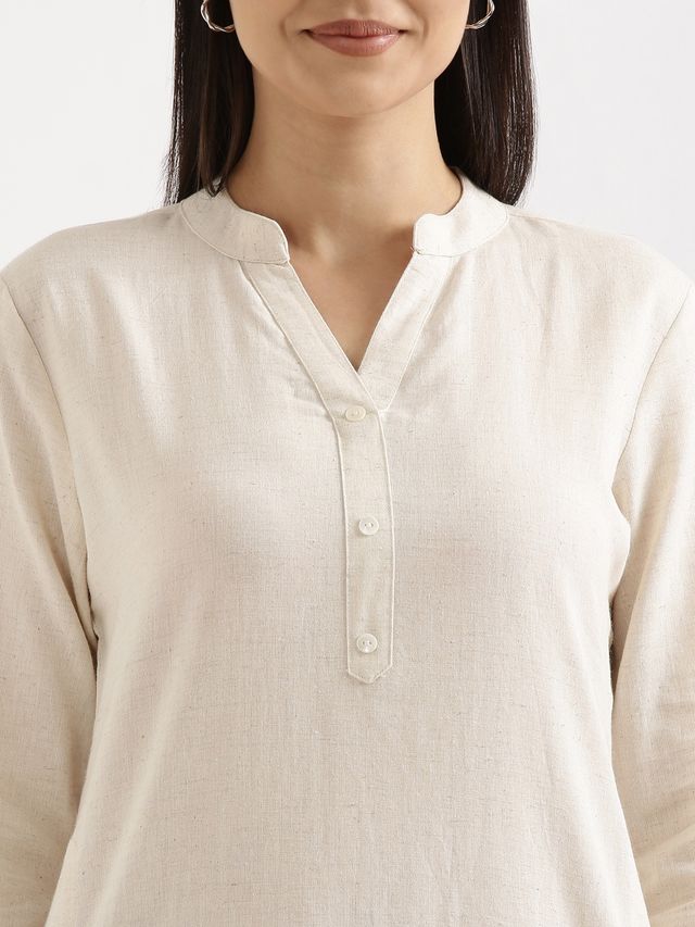 Saadaa Women's Long Airy Linen Kurta | Ecru - L