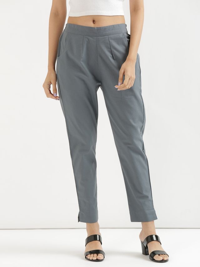 Saadaa Women's Cotton Regular Slim Fit Trouser | Cement Grey - M
