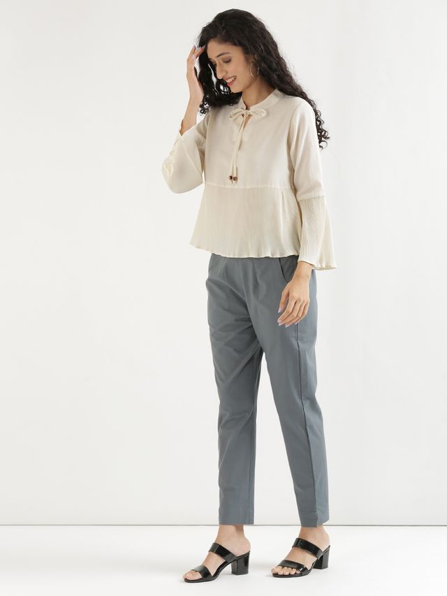 Saadaa Women's Cotton Regular Slim Fit Trouser | Cement Grey - M