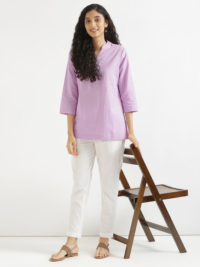 Saadaa Women's Short Airy Linen Kurta | Lilac - M