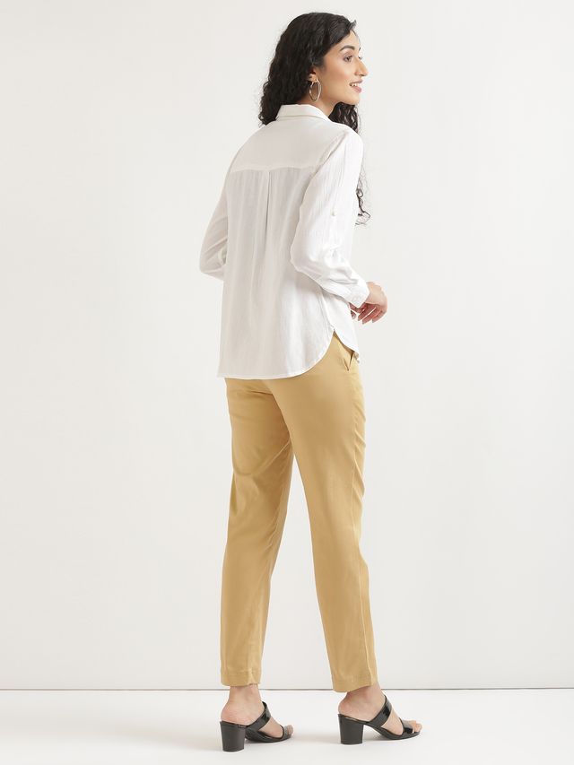 Saadaa Airy Solid Linen Women's Shirt | White | M