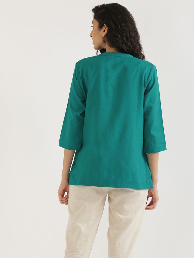 Saadaa Women's Short Airy Linen Kurta | Teal - M
