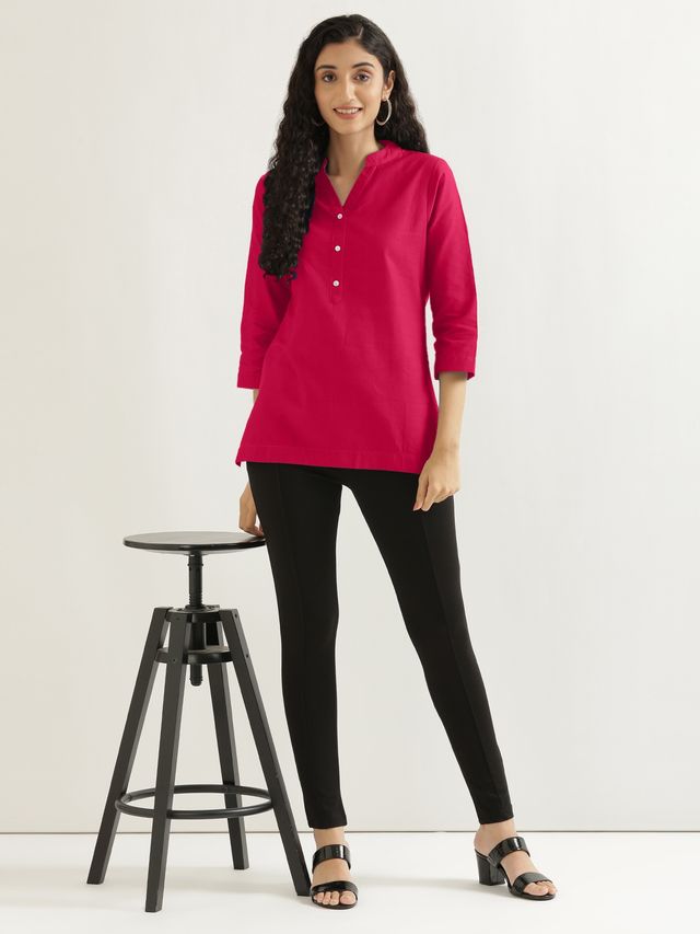 Saadaa Women's Short Airy Linen Kurta | Hot Pink - M