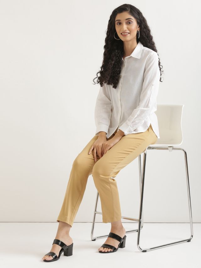Saadaa Airy Solid Linen Women's Shirt | White | M
