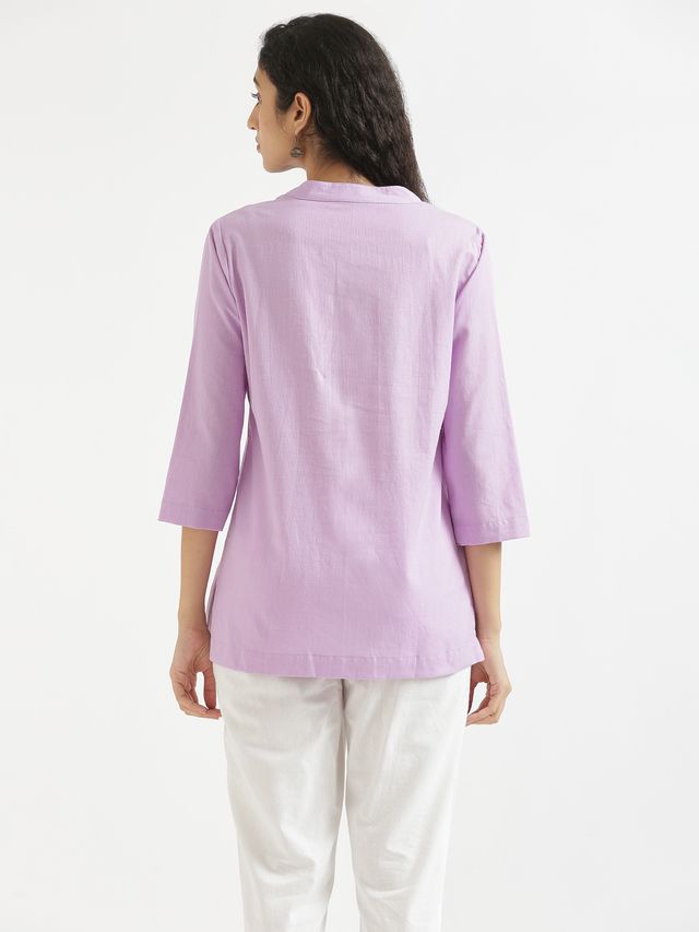 Saadaa Women's Short Airy Linen Kurta | Lilac - M