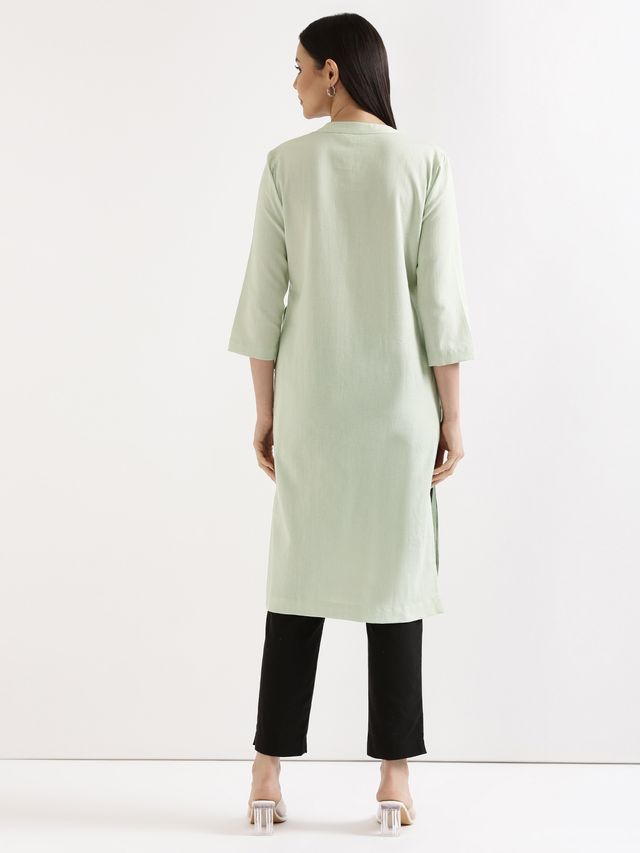 Saadaa Women's Long Airy Linen Kurta | Mint Green - XL