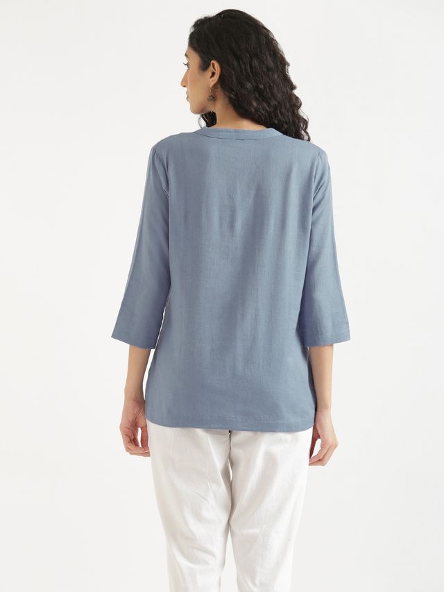 Saadaa Women Short Airy Linen Kurta | English Blue | S