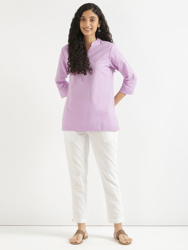 Saadaa Women's Short Airy Linen Kurta | Lilac - M