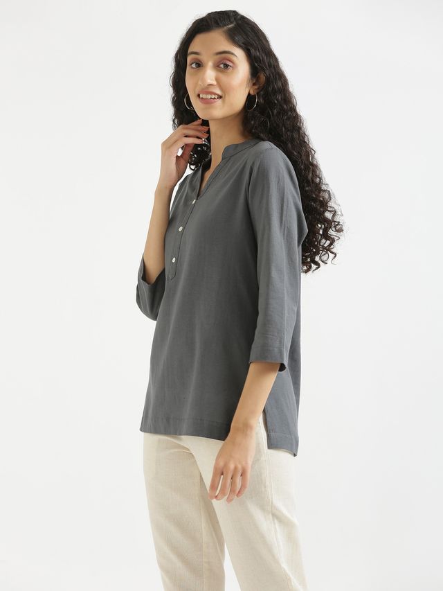 Saadaa Women's Short Airy Linen Kurta | Slate Grey - XL