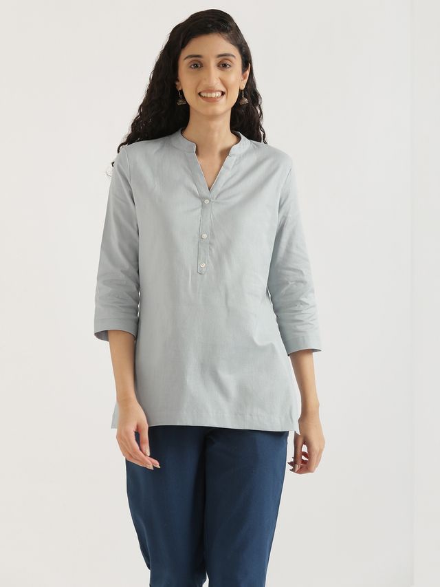 Saadaa Women's Short Airy Linen Kurta | Sky Blue - XL