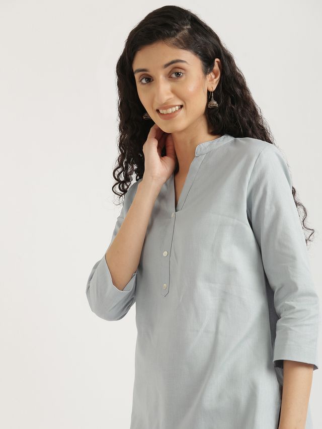 Saadaa Women's Short Airy Linen Kurta | Sky Blue - XL