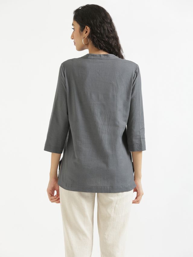 Saadaa Women's Short Airy Linen Kurta | Slate Grey - XL