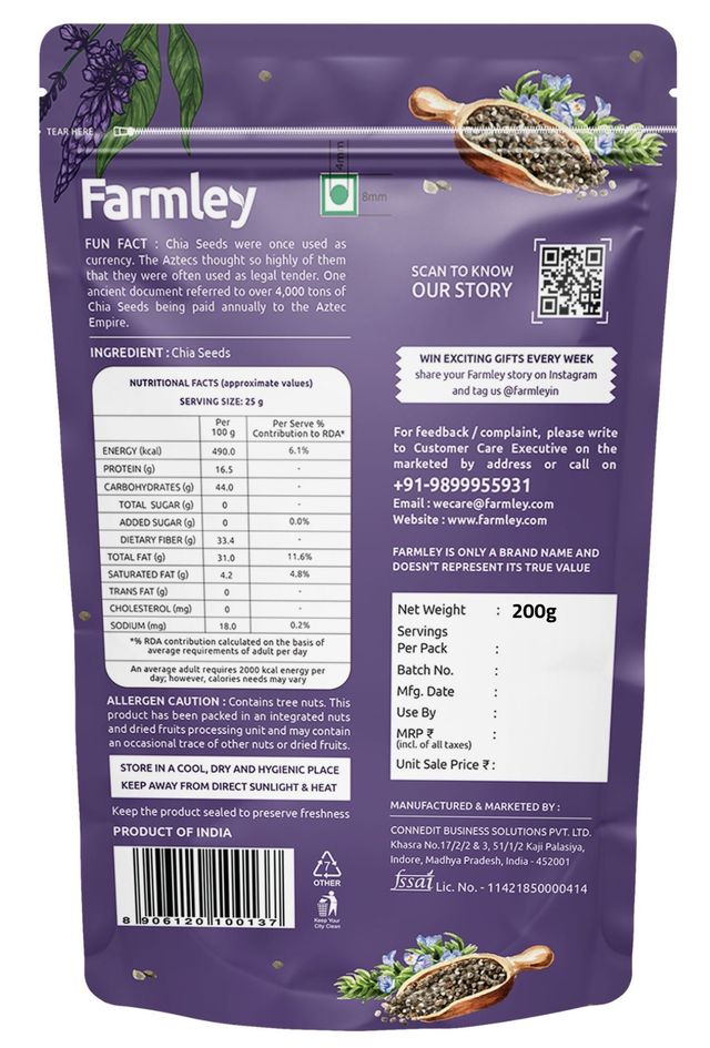 Farmley Premium Natural Chia Seeds Rich in Protein & Fiber