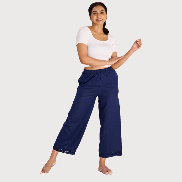 Buy Go Colors Women's Solid Mid Rise Linen Wide Pant | LPZ8 | Navy Buy Go Colors Women's Solid Mid Rise Linen Wide Pant | LPZ8 | Navy